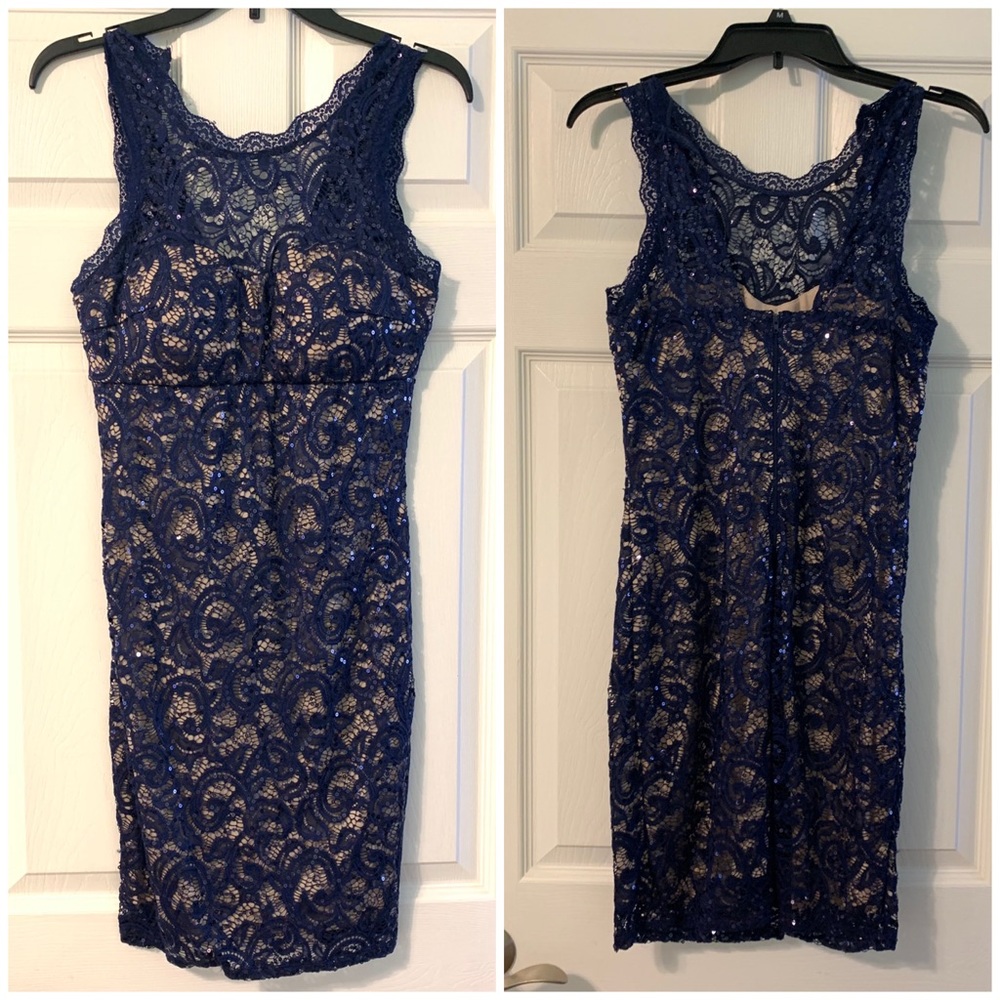 Navy Sequined Lace Dress
